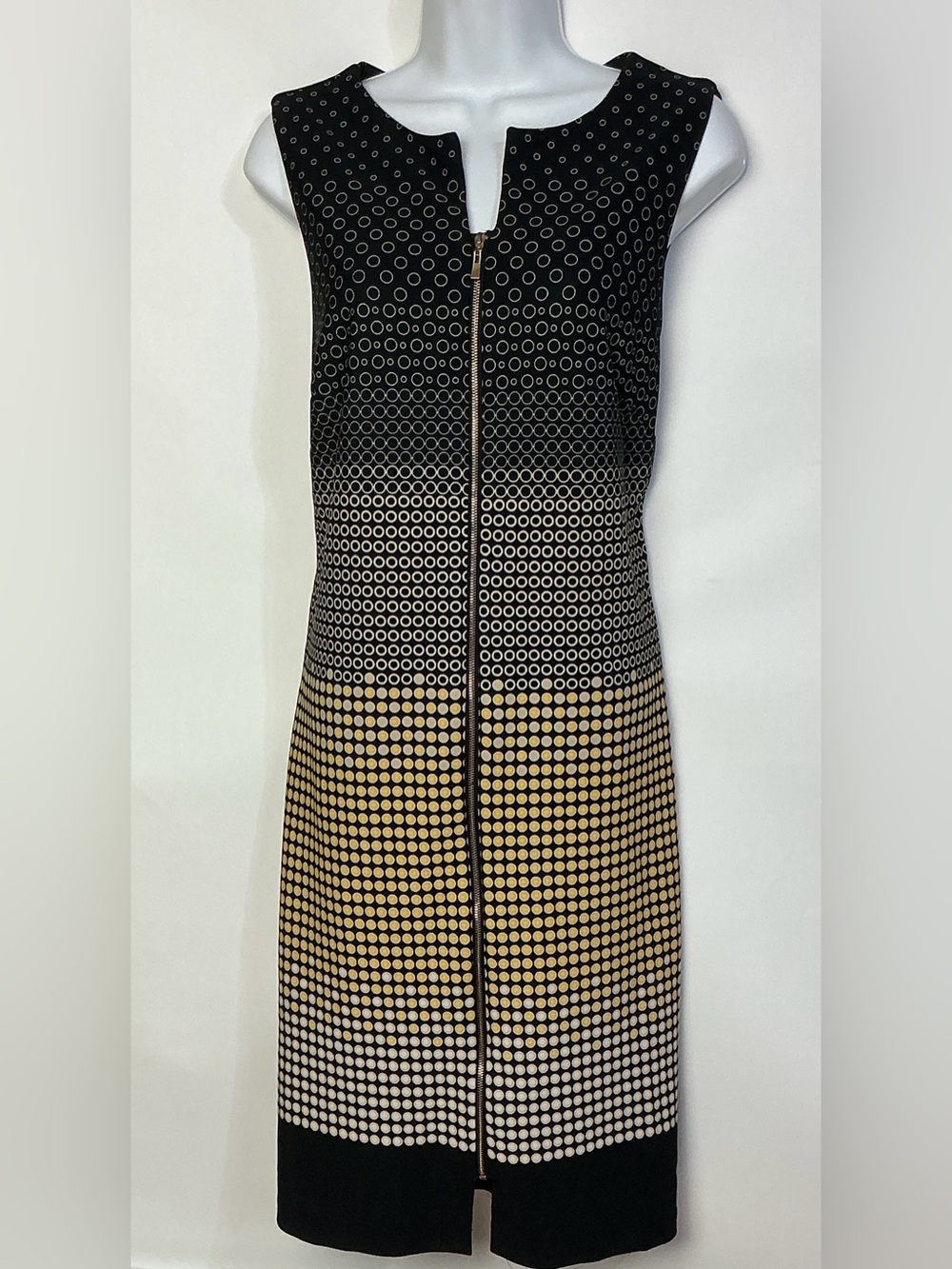 ILE Sleeveless Midi Dress with Black and Gold Dot Gradient